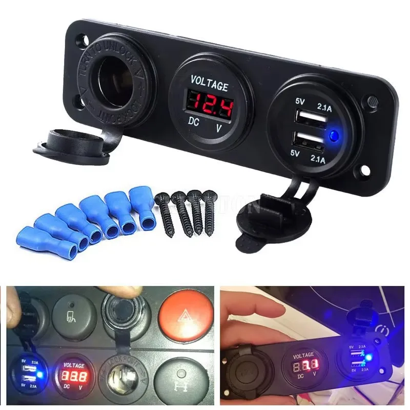 4.2A Car Charger Motorcycle Plug Dual USB Adaptor+12V/24V Cigarette Lighter Socket LED +Digital Voltmeter Usb Car Socket