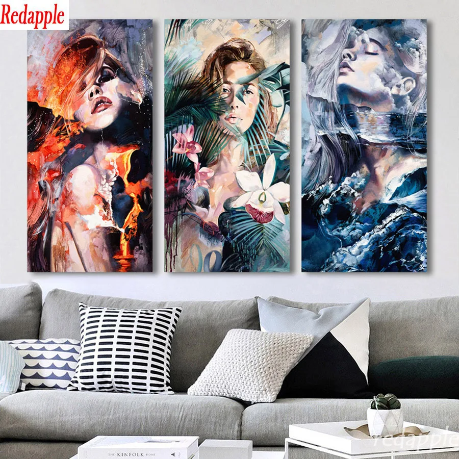 

5D square round stones full diamond embroidery crystal abstract sexy women diamond painting mosaic diy beauty pattern 3 pcs set