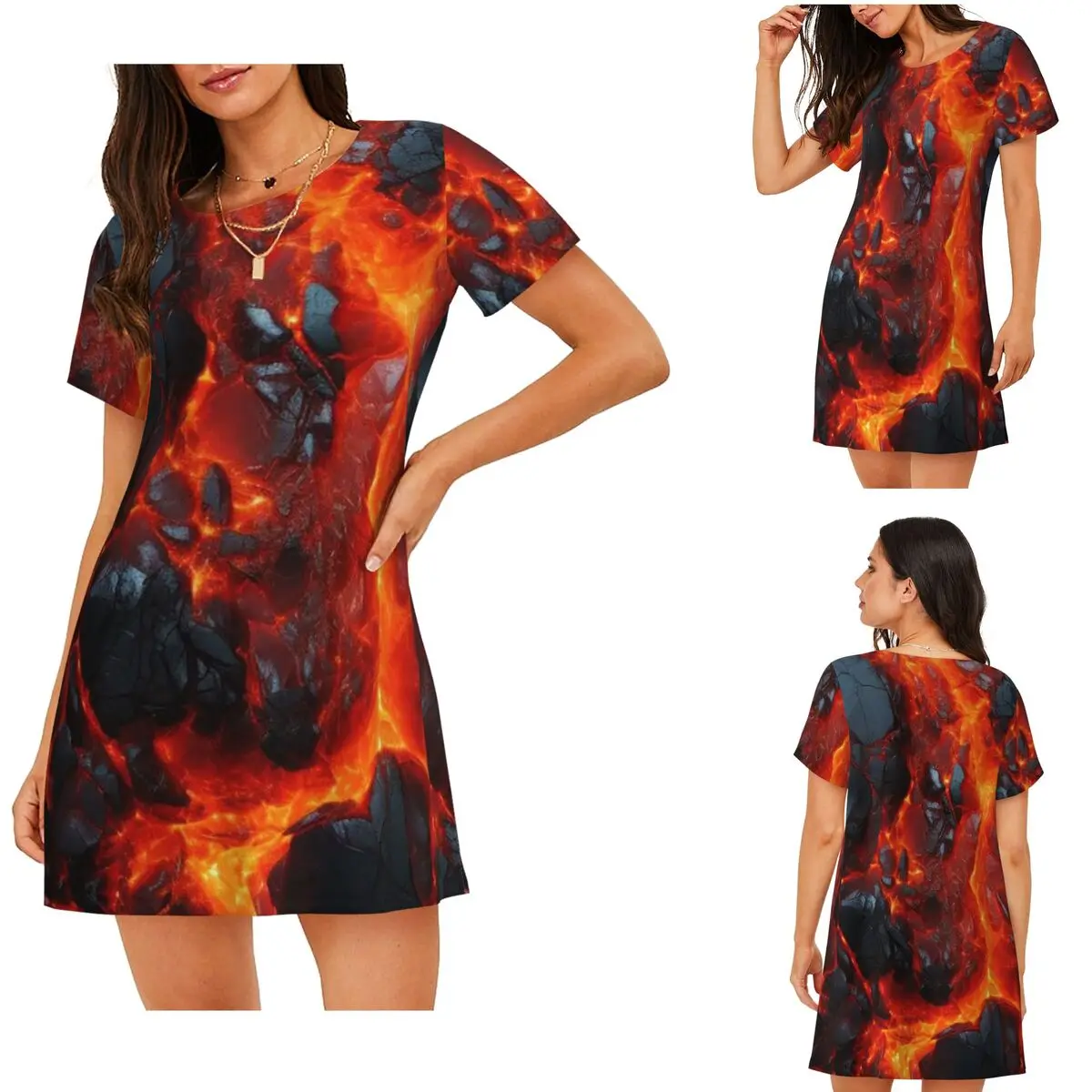 

Magma Volcano Lava Fire Short Sleeves Nightdress For Sleeping Sleepshirts Women Short Sleeve Nightgowns Loose Pajama Dress