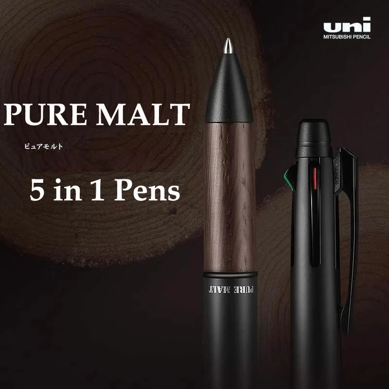 Uni MSXE5-2005 Multifunction Pen Oak Handshake Press 5in 1/4 In 1 Ballpoint Pen 0.7mm Mechanical Pencil 0.5mm