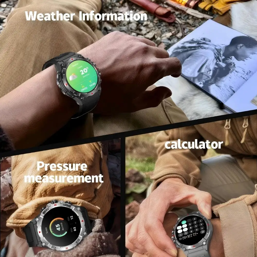 V76 Sport all'aria aperta GPS Smart Watch da uomo con bussola Schermo AMOLED HD da 1,43 pollici Chiamate BT Monitoraggio della salute Fitness Track Smartwatch