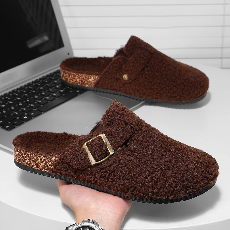 2025 Winter New Men's Plush Cotton Slippers Women's Fashion Flat Bottom Thick Bottom Non Slip Warm Indoor Household Slippers