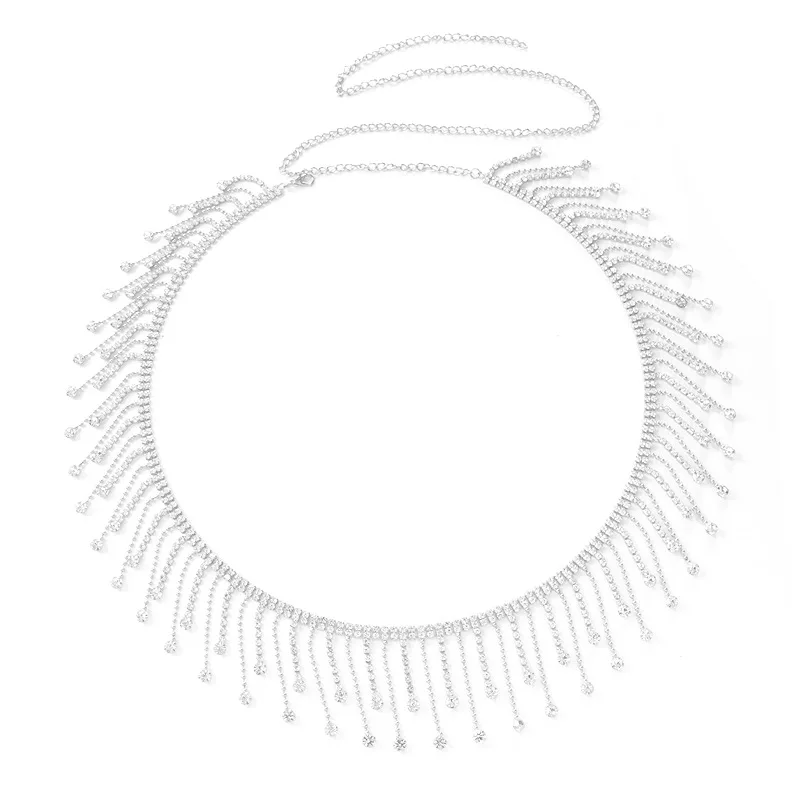 Cadena de cintura de diamantes de imitación de borla colgante Circular de varios pisos, joyería de cadena de cuerpo de club nocturno para mujer, moda