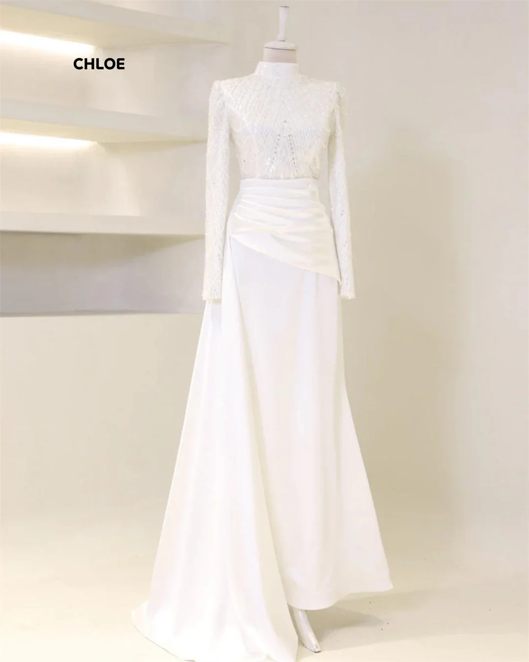 Elegante Partykleider mit Rundhalsausschnitt, luxuriöses 2025, luxuriöses Abendkleid nach Maß, Linie A, lange Ärmel, Ballkleidkleid, Robe Soiree