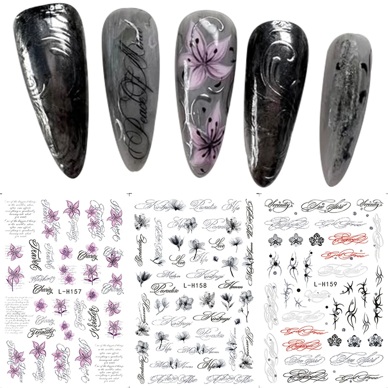 2/3 Stück Punk-Stil Englische Buchstaben Nagelaufkleber Gotische Künstlerische Beschriftung Nagelcharms Y2K Metallische Retro-Buchstaben Nageldekoration