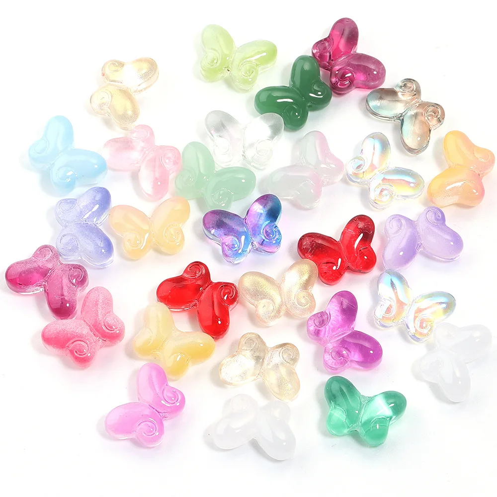 50 peças de contas de vidro coloridas em formato de borboleta 10x15mm para fabricação de joias, colares, brincos, chaveiros e acessórios DIY.