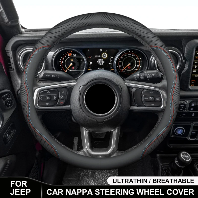 

38CM Car Leather Steering Wheel Cover For Jeep Grand Cherokee XJ Renegade Compass Wrangler JK TJ Patriot SRT Trail Hawk Liberty