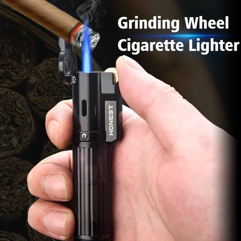

2025 New Cigar Igniter Grinding Wheel Lighter Windproof Open Flame Inflatable Blue Fire Cigarette Lighters & Smoking Accessories
