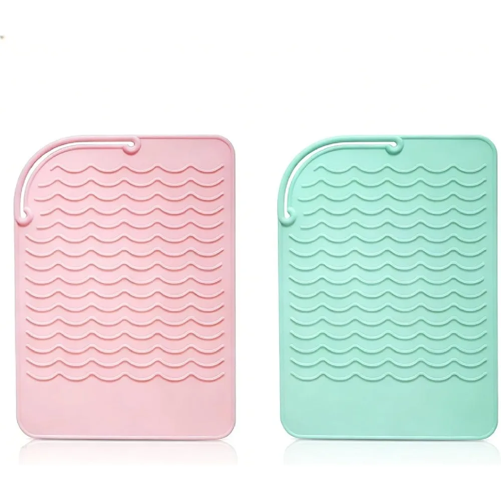 3 Pack Silicone Heat Resistant Hair Tool Mat, Wavy Textured Flat Iron Curling Iron Heat Proof Pad, Non-Slip Silicone Hot Styling Tool Holder Mat for Hair Salon Home Bathroom Countertop