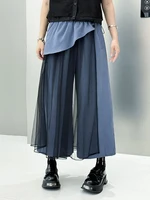 EAM High Elastic Waist Blue Irregular Mesh Spliced Wide Leg Pants New Trousers Women Fashion Tide  Autumn 2026 1DJ1338 2