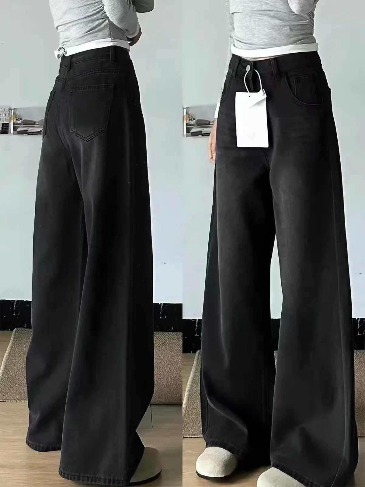 Women's Straight Leg Jeans High Waist Wide Leg Pants Casual Style Pure Color Autumn Winter New Loose Fit Student High School ...