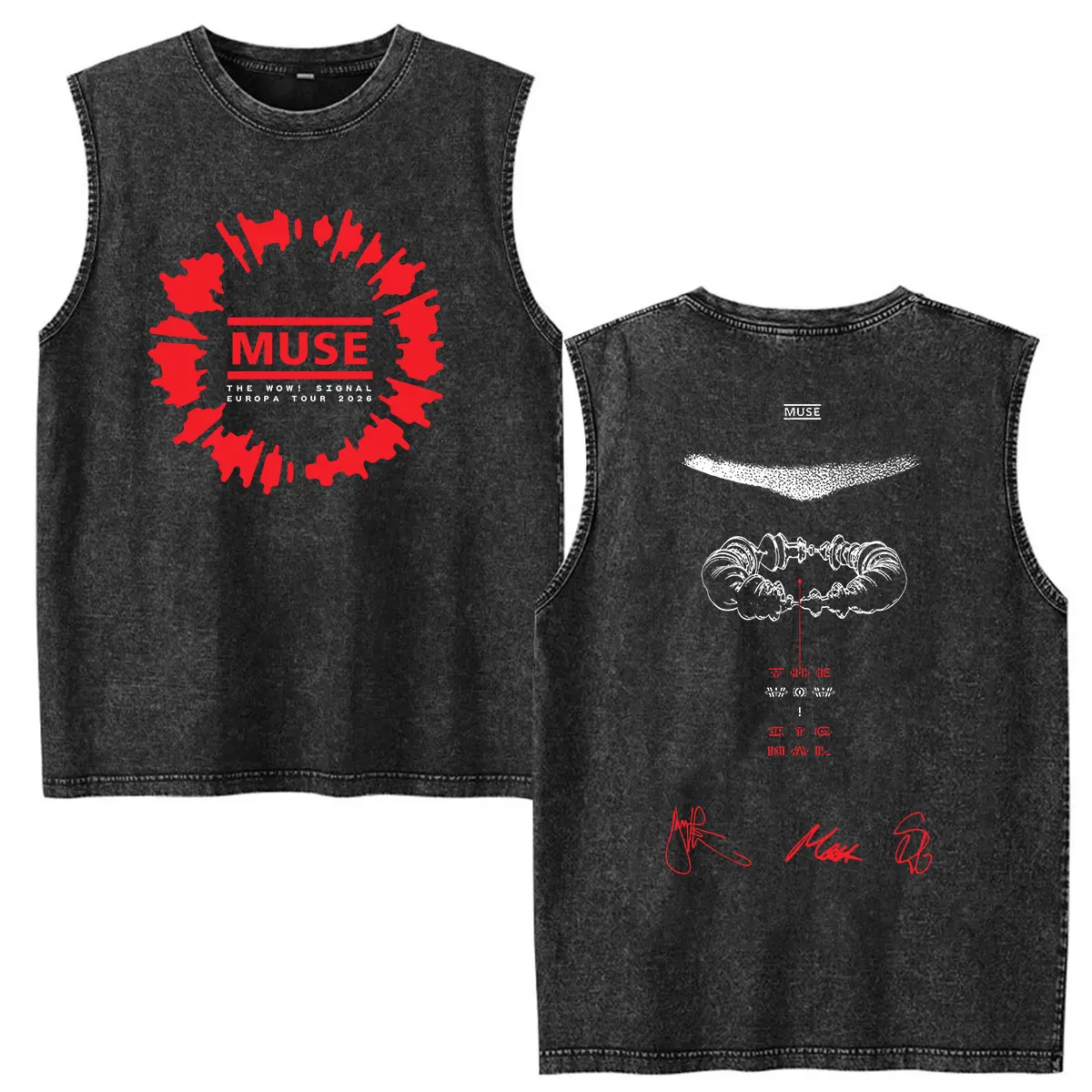 Muse Band The Wow! Signal Tour 2026 Vintage Washed Vest T Shirts Men's Hip Hop Fashion Oversized Tank Top T-shirt Man Streetwear