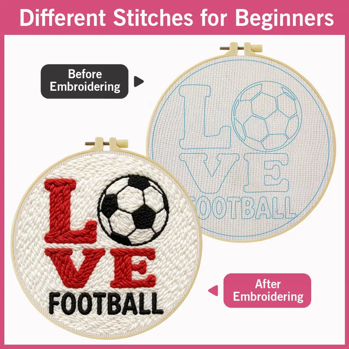 20X20CM/7,87 Zoll Love Football Punch-Nadel-Stickerei-Set, Stickerei, gestrickte Stickerei, DIY, handgemachtes Geschenk, Heimdekoration – Detail 5