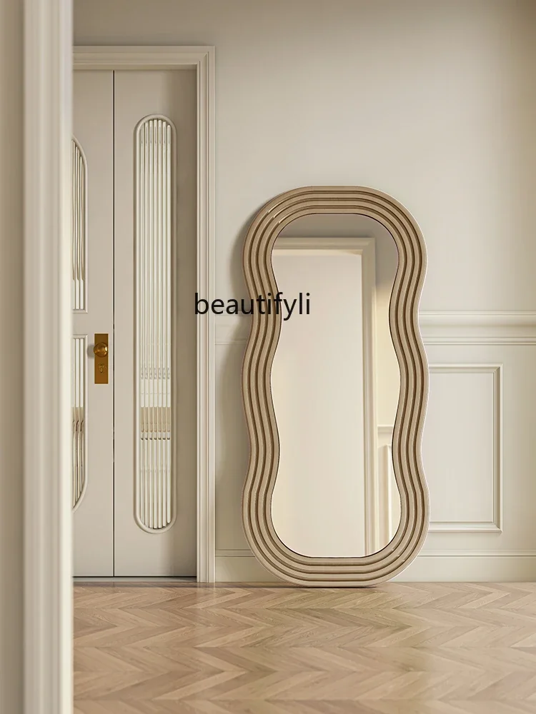 Special-Shaped Wave Ins Creative Fitting Floor Mirror Wall Hanging Light Luxury Home Full Body Dressing Mirror