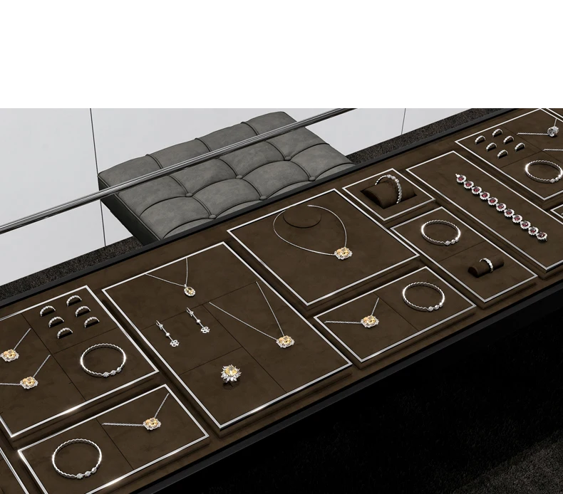 Oirlv Kaffeefarbenes Schmuck-Display-Set aus Mikrofaser und Metall für Ringe, Armbänder, Halsketten und Anhänger, Schmuck-Display-Tablett für Juweliergeschäfte – Detail 12