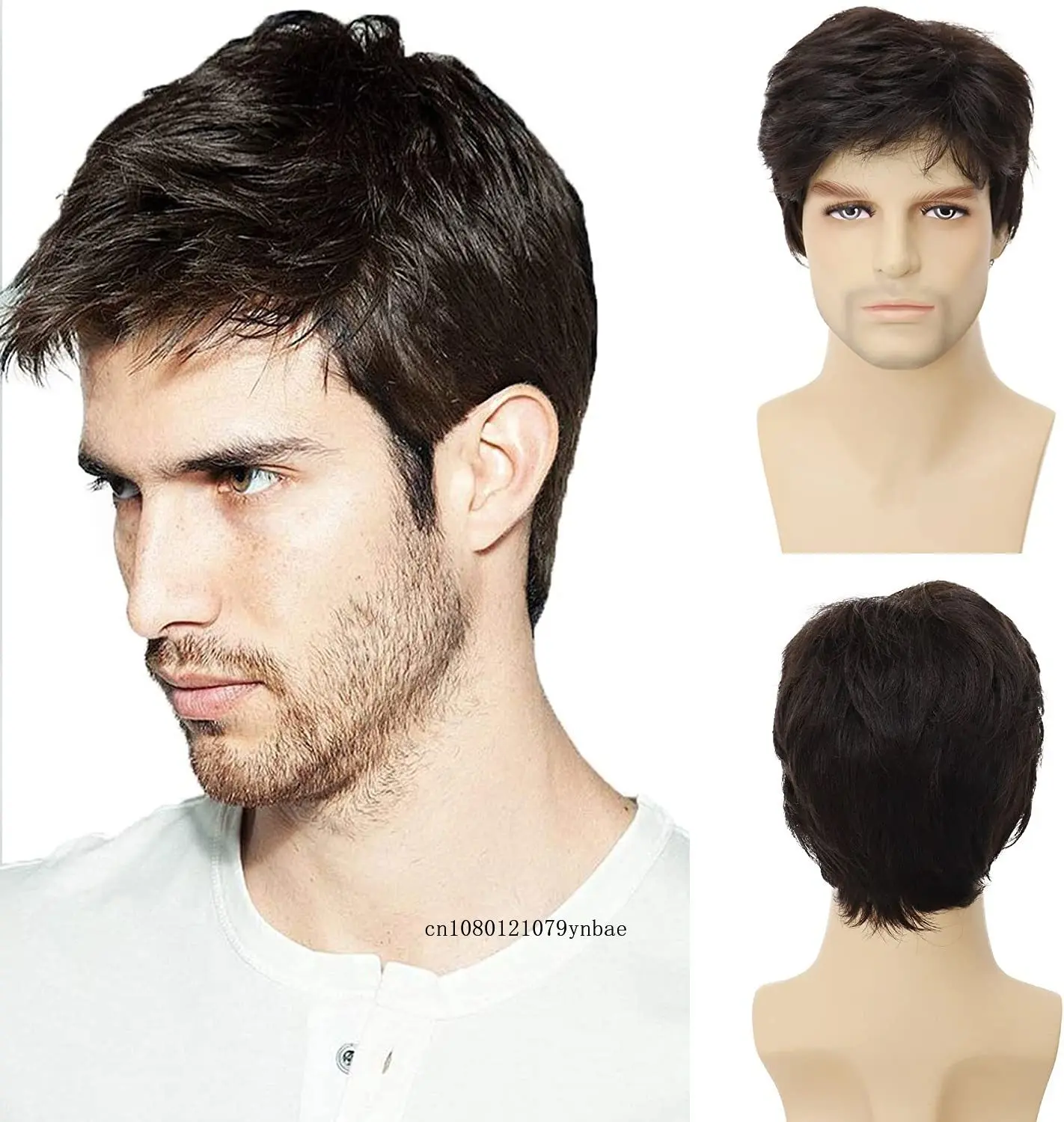 

Men Dark Brown Wig Synthetic Short Straight Wigs with Bangs Businessman Hairstyles Male Cosplay Daddy Wig Gifts Daily Costume