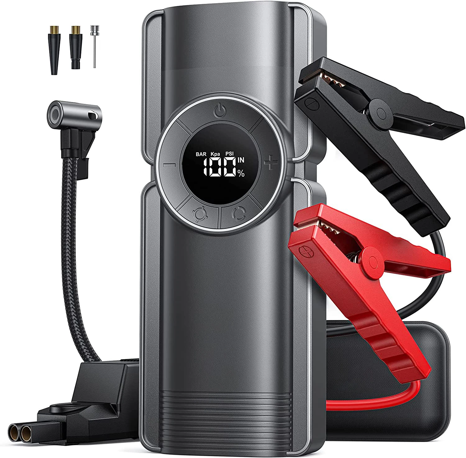 

2026 2500A Cordless Jump Starter Air Compressor Power Bank USB-A/C Charging Digital Screen LED Light Motorcycle Car Jump Starter