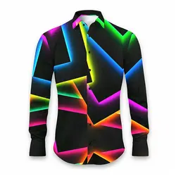 2024 new geometric art men's shirts comfortable and fashionable line printing daily casual long-sleeved shirt button design