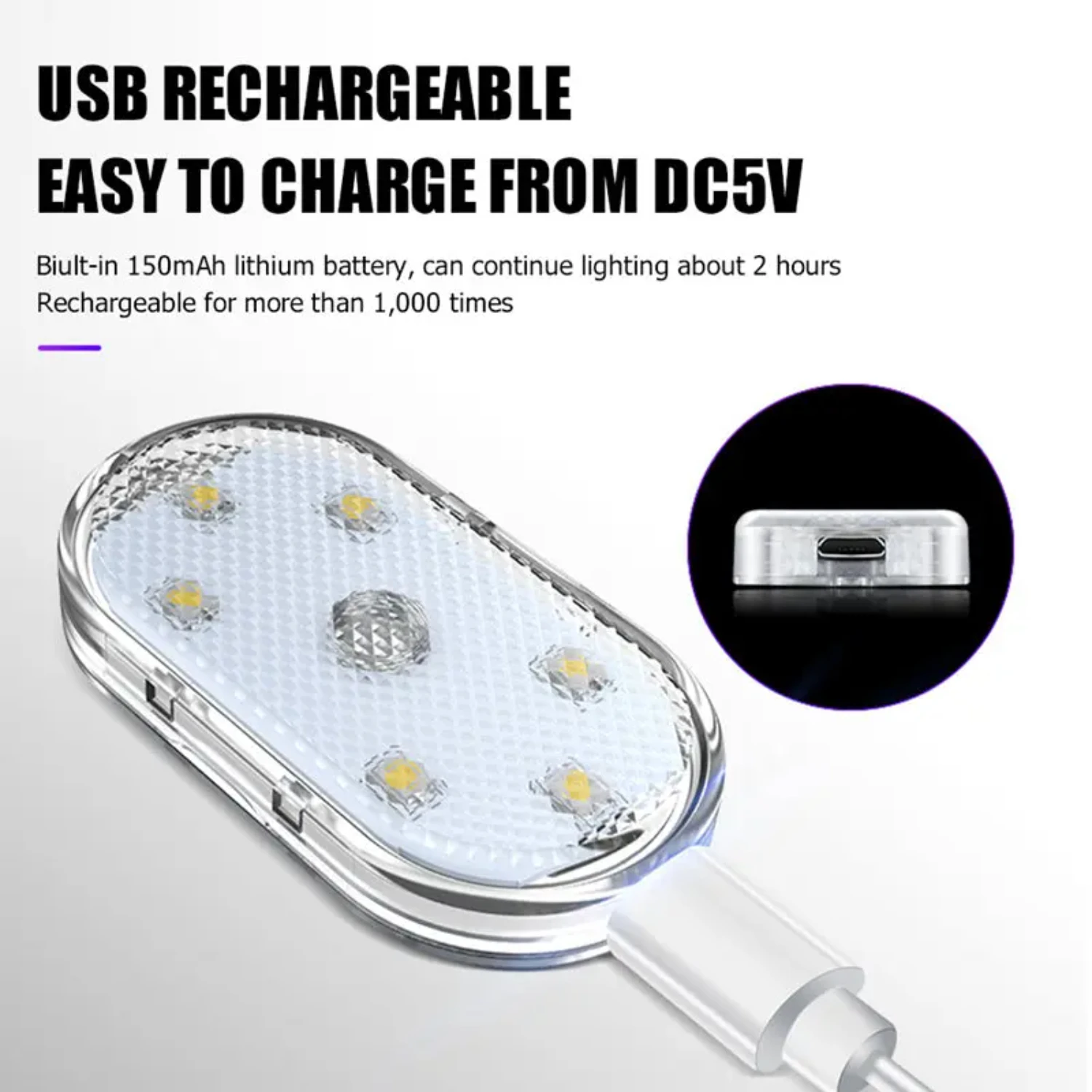 Ambient Night Light USB Rechargeable RGB LED Lamp - Wireless Magnetic Car Interior Decor Lamp