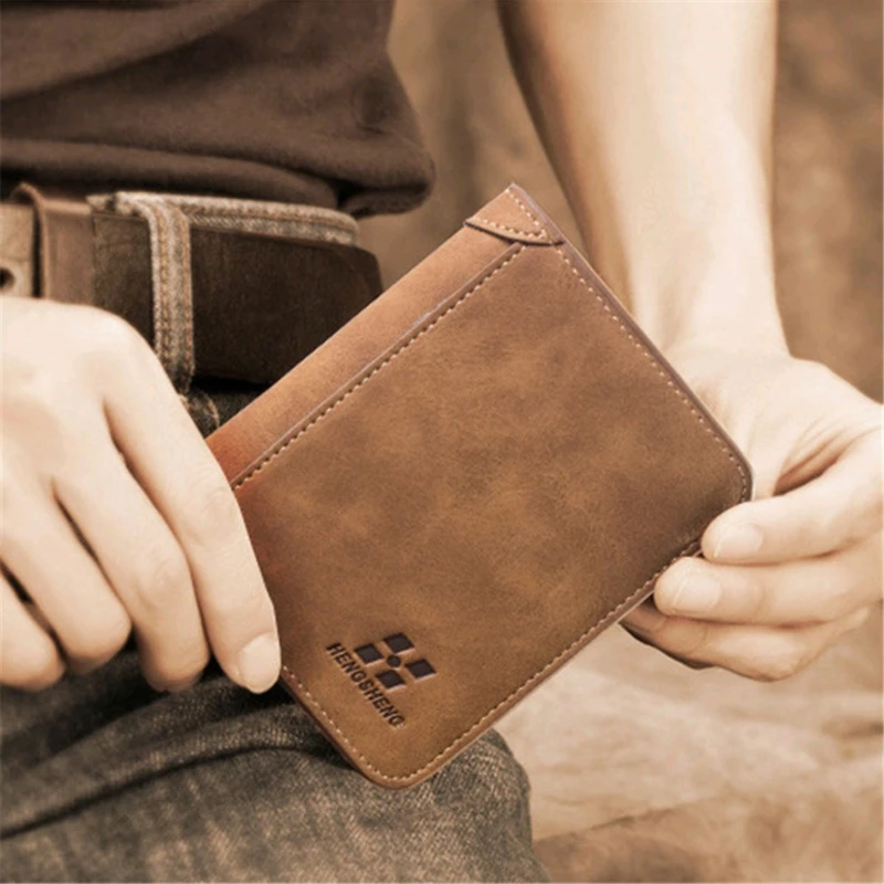 

New Men's Wallet Short Frosted Leather Wallet Retro Three Fold Vertical Wallet Youth Korean Multi-card Wallet Men Fashion