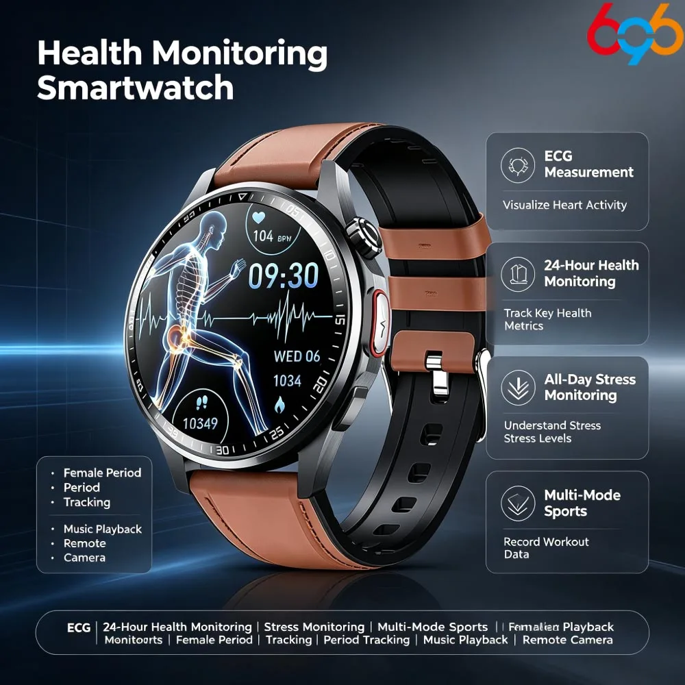 Men & Women Smartwatch  Ultra HD Display  ECG  Heart Rate Tracking  Fall Detection SOS Alert  All-day Fitness Health Monitor