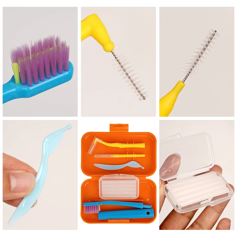 Portable Cleaning Set Teeth Interdental Brush Tongue Scraper Orthodontic Wax Aligner Chewies Braces Extractor Oral Hygiene Tool