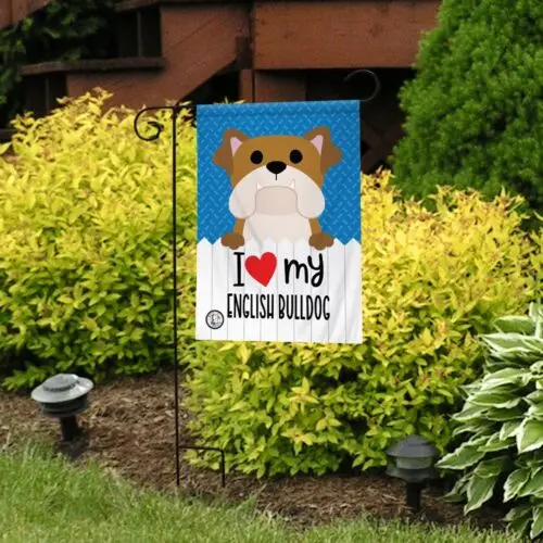 ENGLISH BULLDOG dog GARDEN FLAG I Love my BULLDOG double sided Yard decor