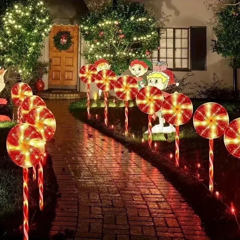 5PC/Set Solar Powered Christmas Windmill Lollipop Stake Lamp,8 Mode LED Lights,Suitable for Outdoor Festive Christmas Decoration