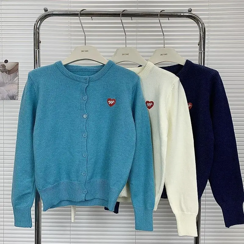 

Love Embroidery Long Sve Knitted Open Cardigan Women's Autumn 2024 New Sle Loose ort Student Outerwear Sweater