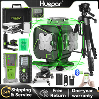 Huepar S04CG-C Set 4D 16 Lines Cross Line Laser Level LCD/Bluetooth/Remote Laser Tools With Detector Tripod Rangefinder Adapter