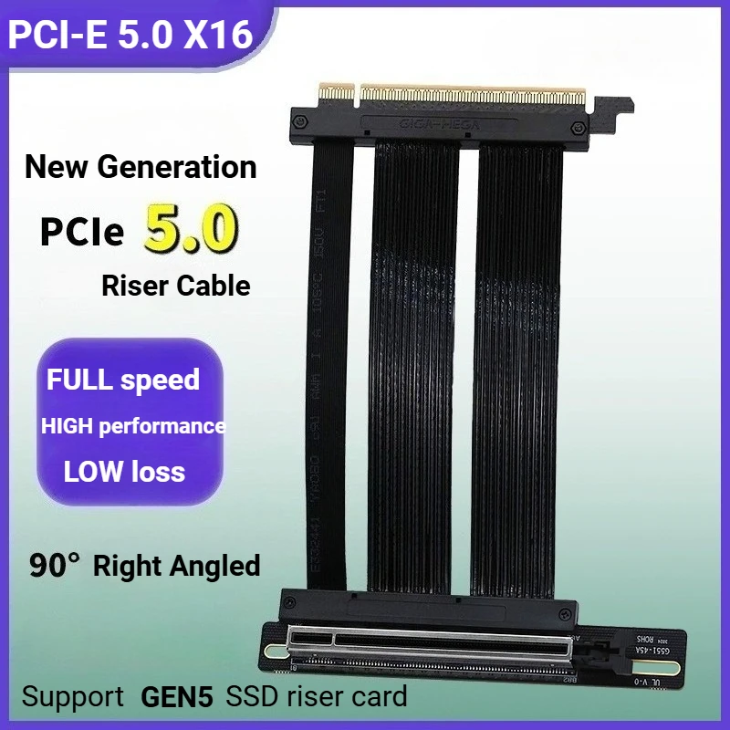 Right Angle PCIE 5.0 Riser Cable RTX 5090 RX8900 for Gen 5 GPU Vertical Mount x16 128GB/s Full Speed Low Loss GPU PCIe 4.0 & 5.0