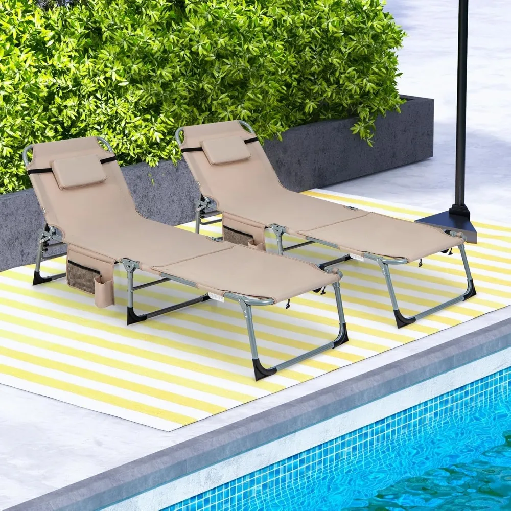 

Beach Lounge Chair, Outdoor Folding Tanning Chair with Face/Arm Hole, 2 Carry Handle, Pillow, Adjustable Backrest, Customized