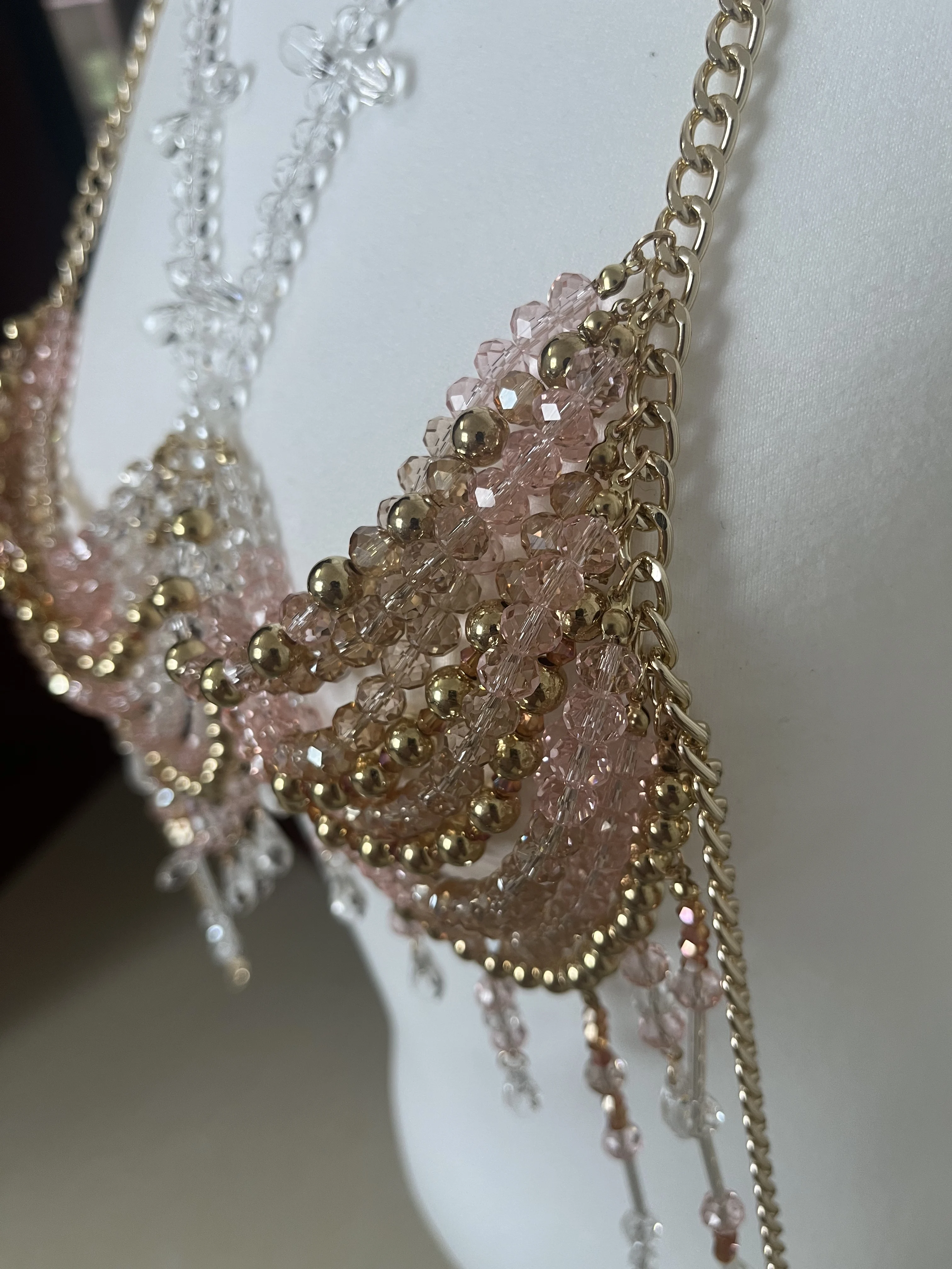 2025 Handmade Crystal Imitation Pearl Hanging Neck Backless Chest Chain Fashion Colorful Beads Wrap Body Chain Female