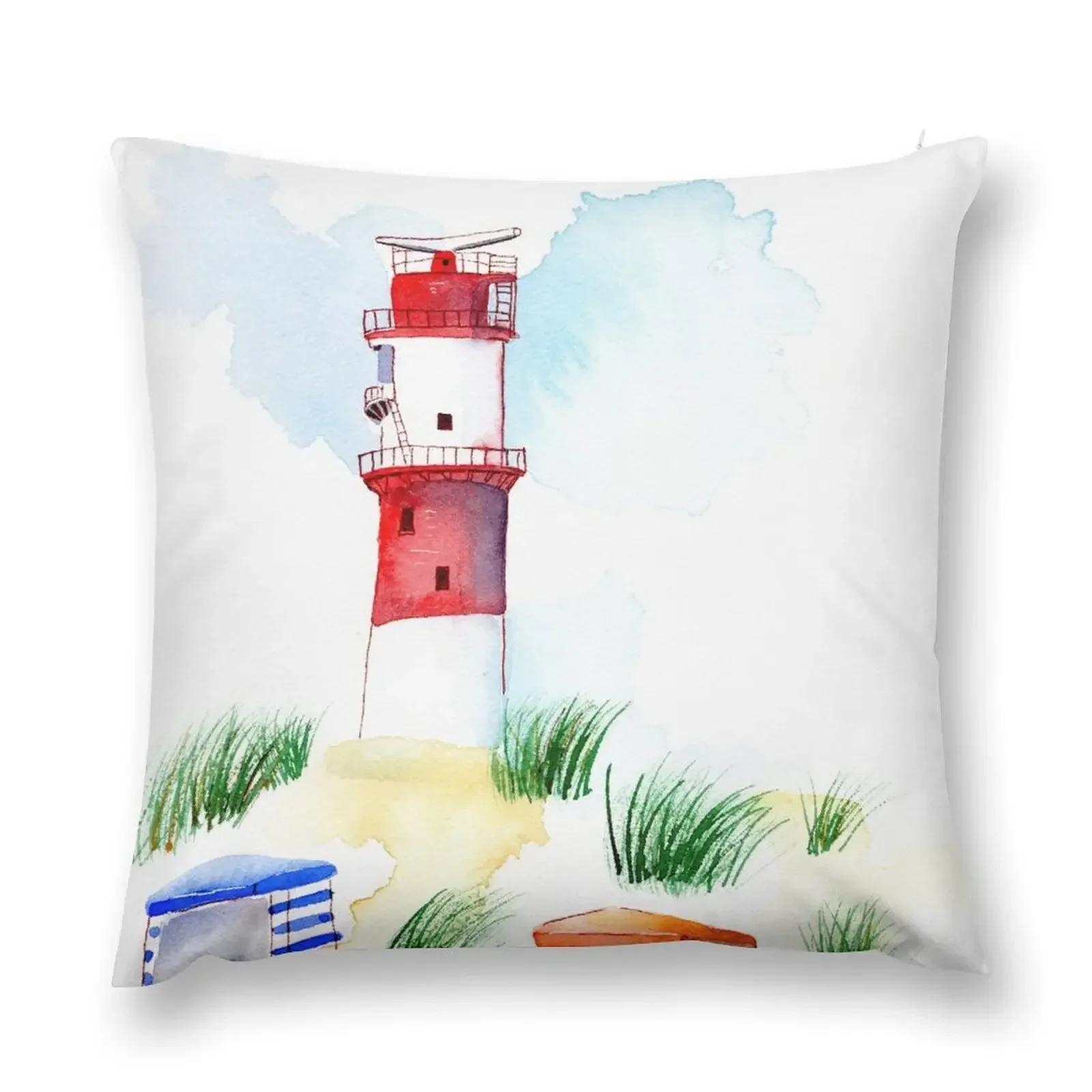 

Borkum Lighthouse Whimsical Watercolor Painting Throw Pillow Pillow Decor Pillowcase Cushion Decorative Cushions pillow