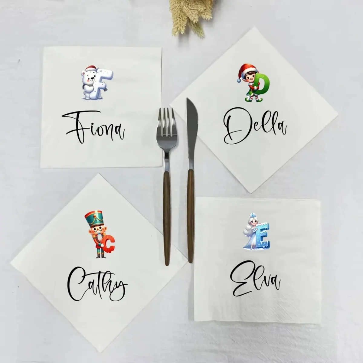 

50pcs Custom Christmas Monogram Dinner Napkins, Xmas Christmas Table Napkins, Personalized Guest Name Option, Custom Family Napk