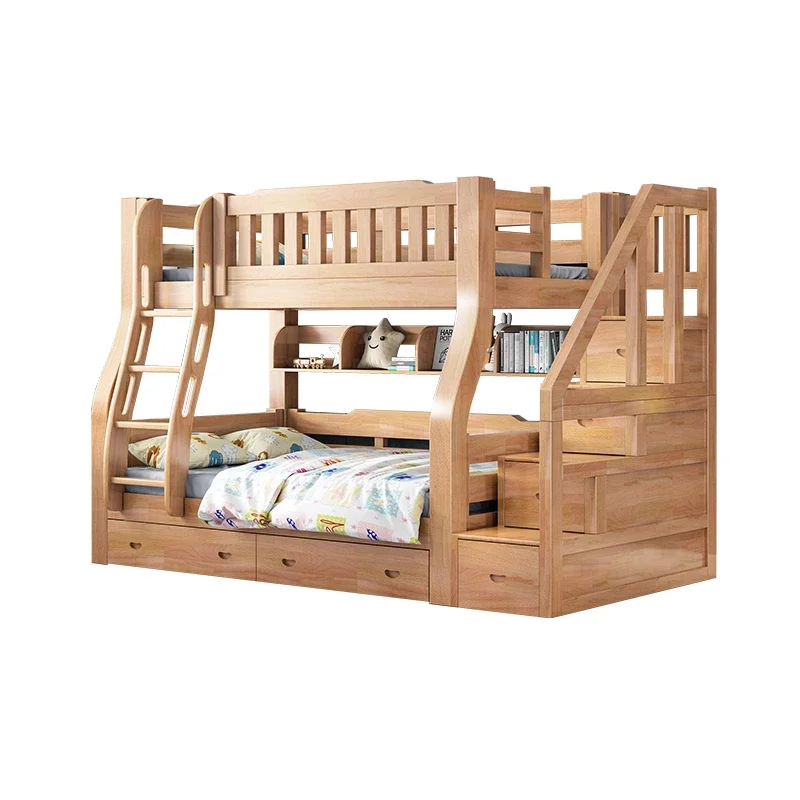 

Upper and lower bunk beds, high and low, boys, beech wood mother , multifunctional household beds,