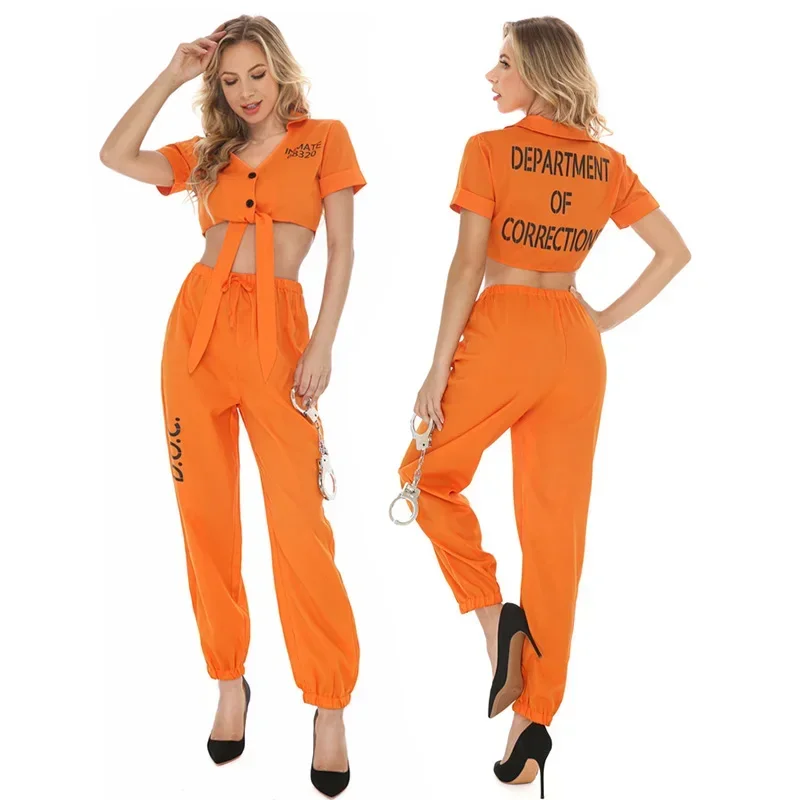

Women's Orange Street Hip Hop Split Prisoner Set Cosplay Costume Halloween Party Game Stage Bar Convict Costumes Cosplay