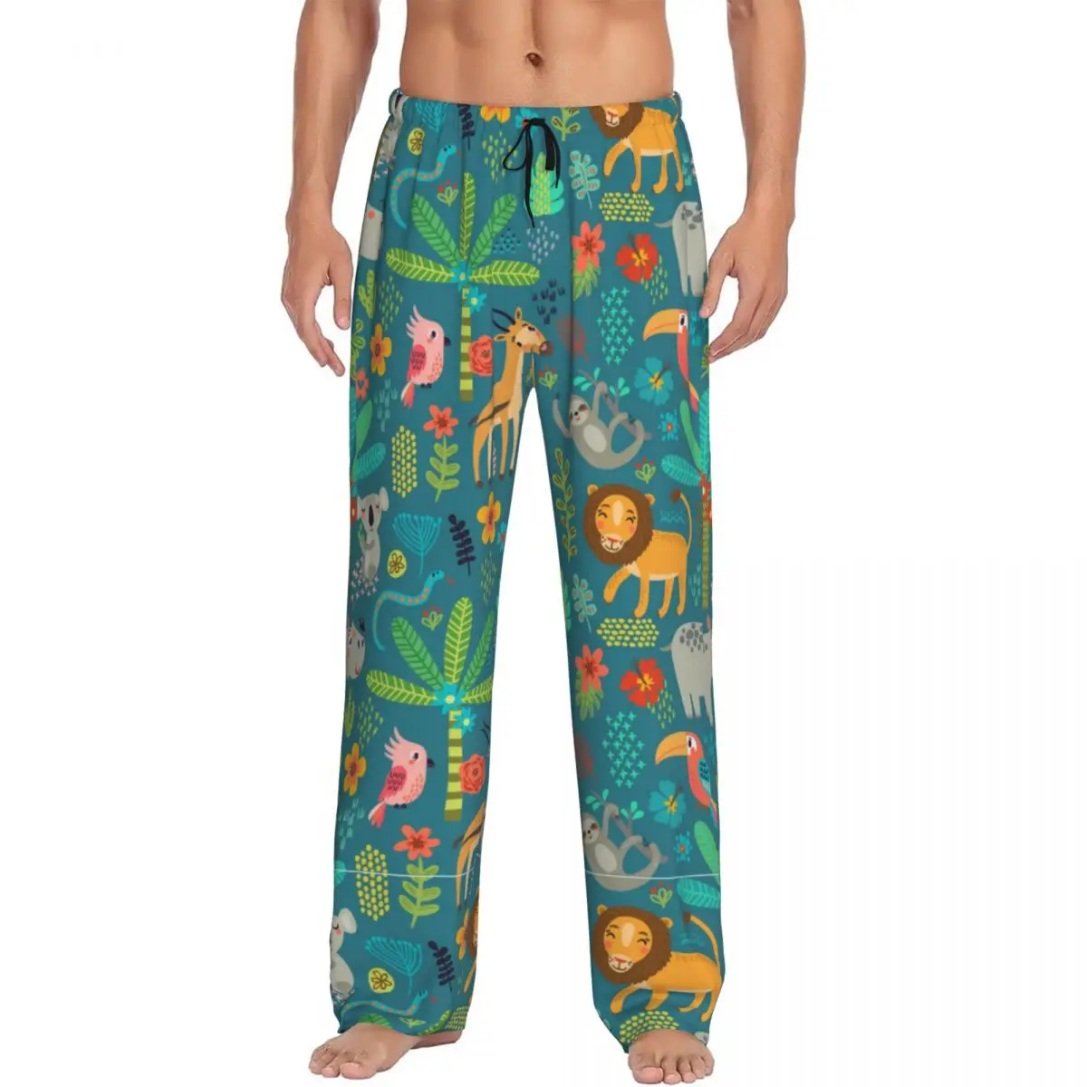 Pijama informal de animales de la selva para hombre, pantalones de dormir sueltos, ropa de dormir cómoda