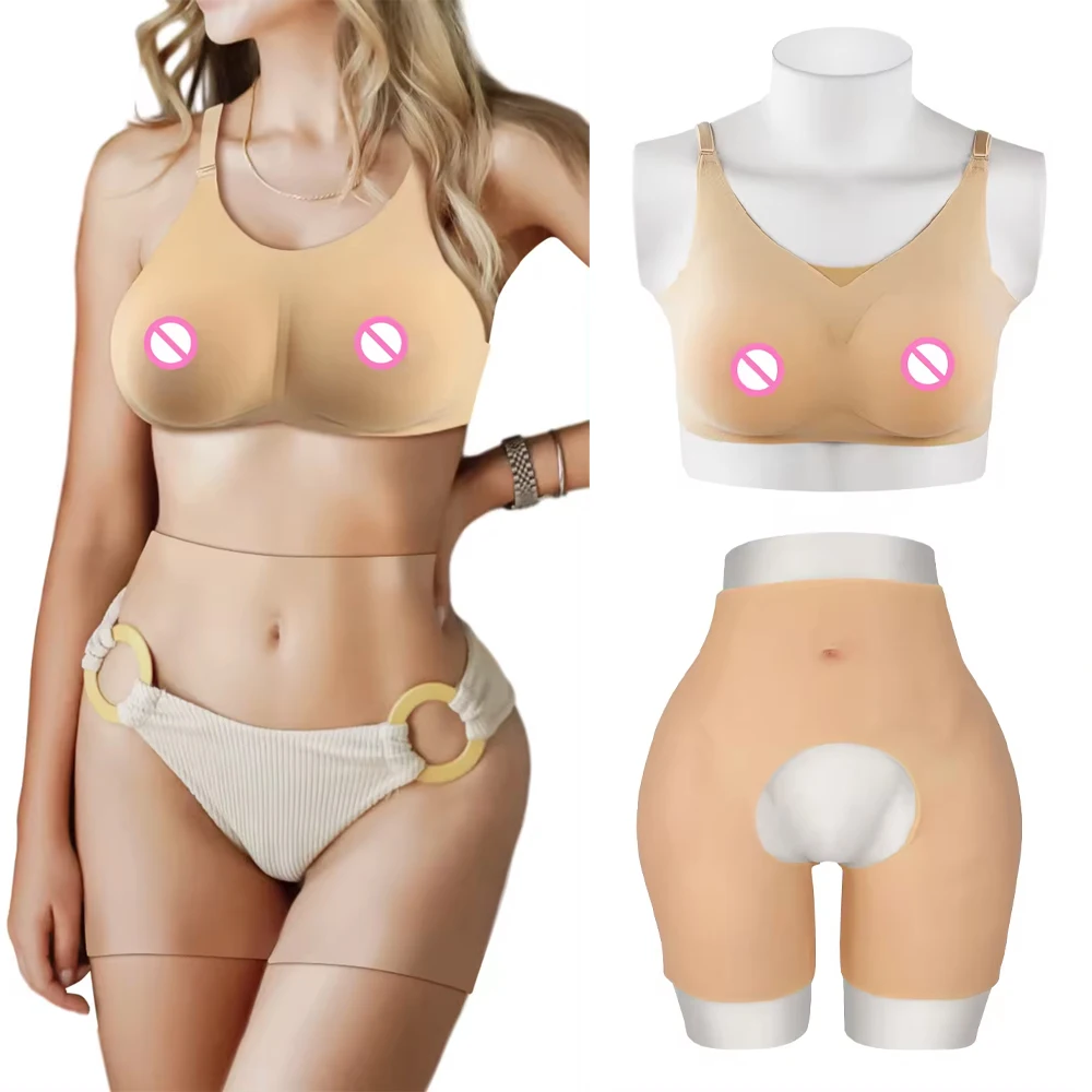 Artificial Silicone Breast Forms and Fake Buttocks for Postoperative Women Crossdresser Bum and Hips Enhancement Shapewear