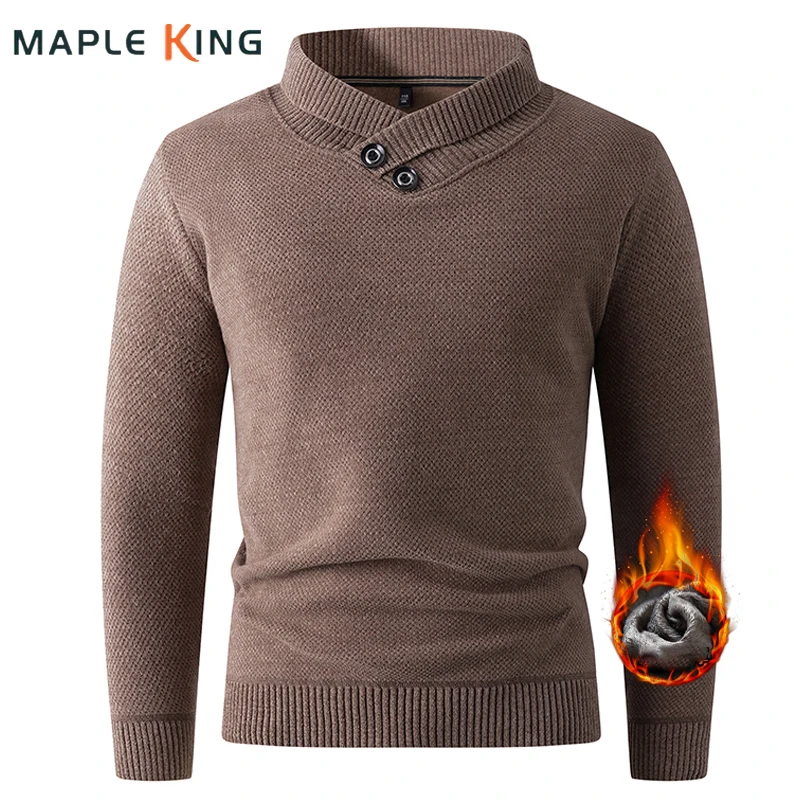 

Scarf Collar Fleece Sweater Man Button Designer Pull Homme Noir 2026 Vintage Casual Warm Men's Jumper Pullovers Sweater Coats