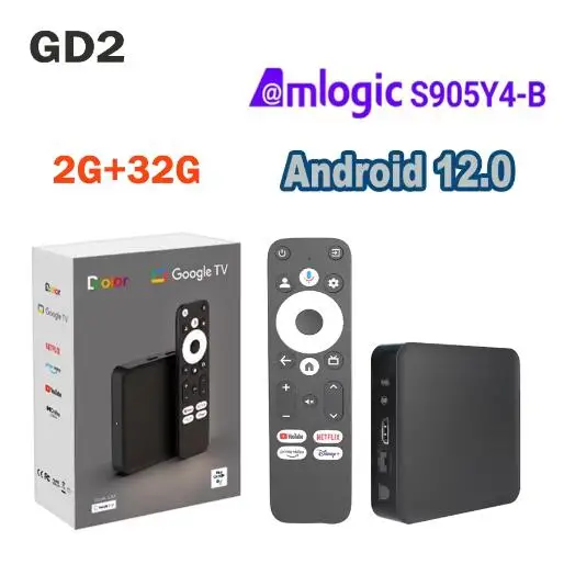 GD2 Google Certified GTV  Android 12.0 Smart TV Box 4K Bluetooth Remote S905Y4 AV1 2GB+32GB Set Top Box Streaming Media Player