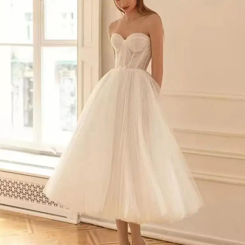 Simple Tulle Wedding Dress For Bride Sexy Strapless Backless Party Dress 2024 Newest Elegant A Line Vestidos Customized