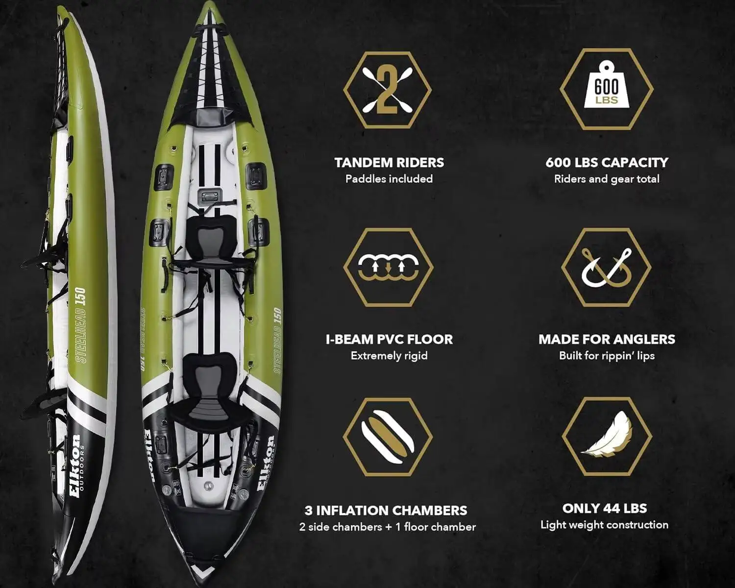 قارب كاياك لصيد الأسماك قابل للنفخ برأس فولاذي للاستخدام الخارجي من إلكتون