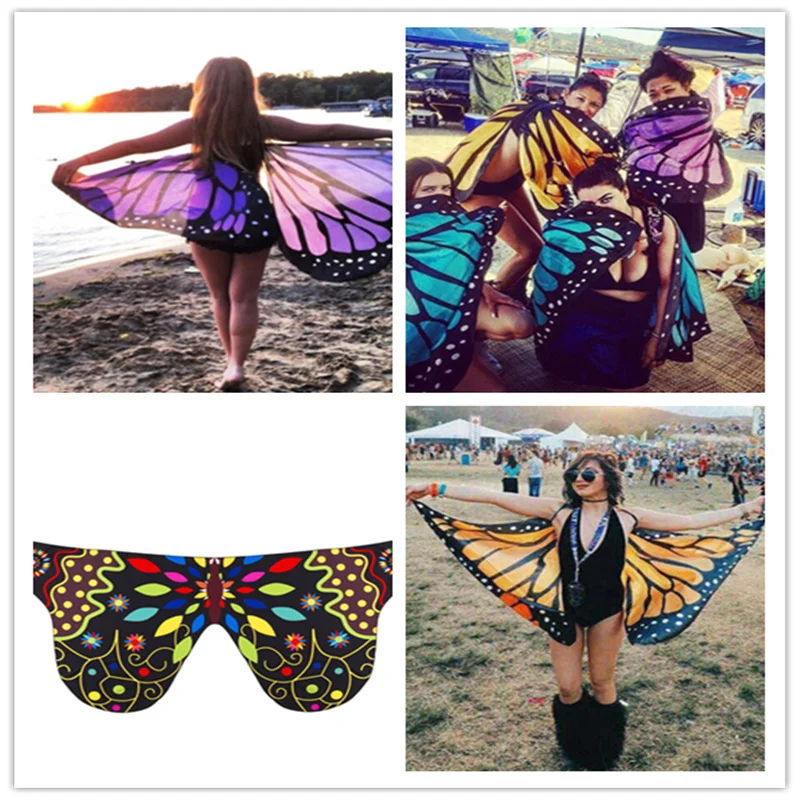 7 Colors Women Butterfly Wing Cape Shawl Gifts Cute Novelty Print Scarves Pashminas Costume Wings Carnival Performance Clothing