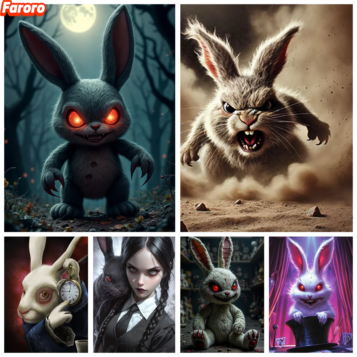 Evil Rabbit 5D Diamond Painting Dark Thriller Animal DIY Diamond Embroidery Modern Home Decor Hand Gift