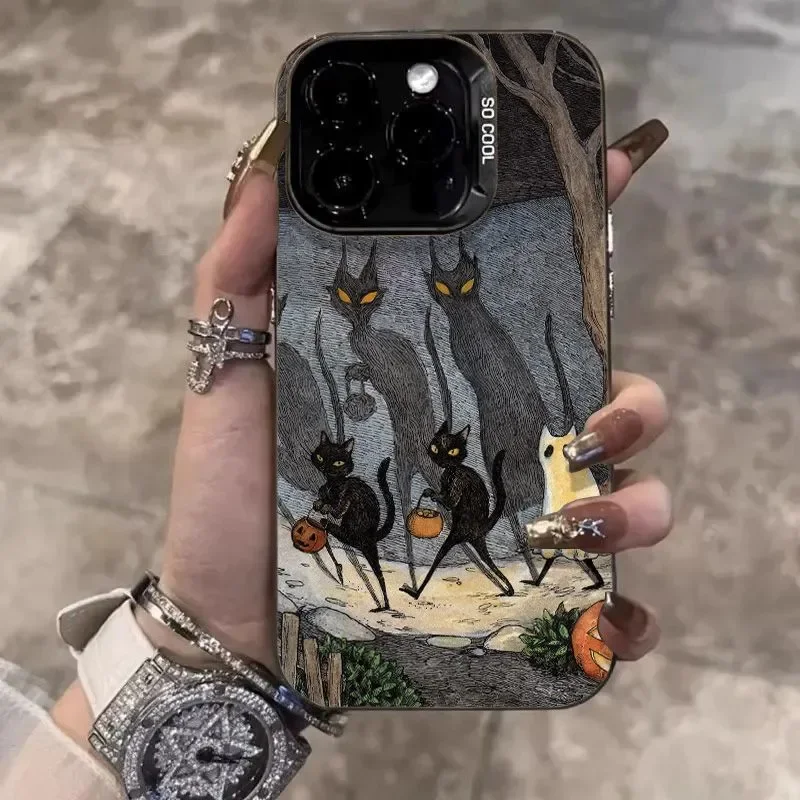 Happy Halloween Ghost Pumpkin Black CAT For iPhone Case 16 15 14 13 12 11 Pro XR XS Max 7 8 Plus Soft Shockproof Phone Y2K Cover