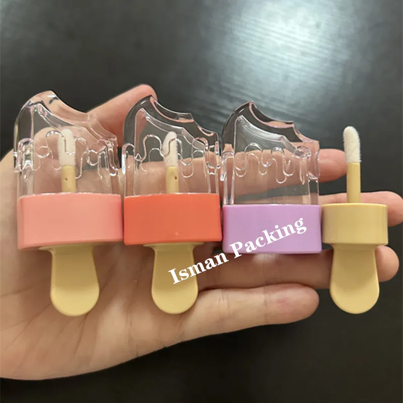 50Pcs New style 5ml empty cute colorful popsicle lip gloss cosmetic makeup packaging ice cream lipgloss container tubes for kids