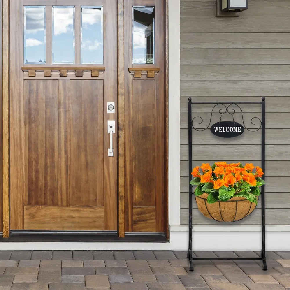 حامل سلة زراعة معدني أسود أنيق مع بطانة كوكو لديكور المنزل والحديقة والفناء والسطح #5