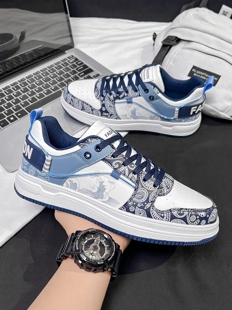 Men's Casual Sport Shoes Autumn New Style Large Size  Trendy Board Shoes Herringbone Pattern Youth 47 Leisure Sports White ...
