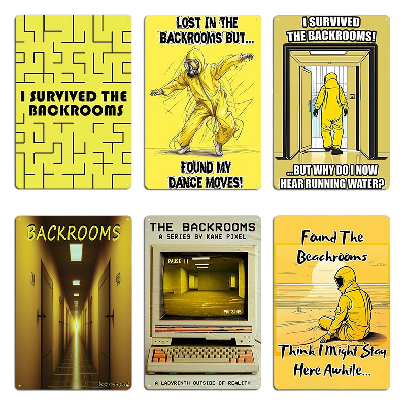 No Clipping Into The Backrooms Yellow I Survived The Backrooms The Backrooms Kane Pixel Metal Painting Garage Tin Sign Poster